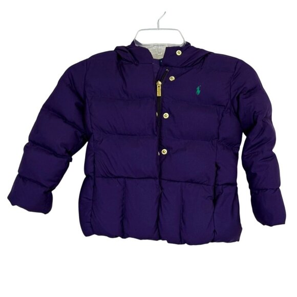 Ralph Lauren Kids Puffer Jacket Down Purple Hooded Insulated Winter Coat Size 5